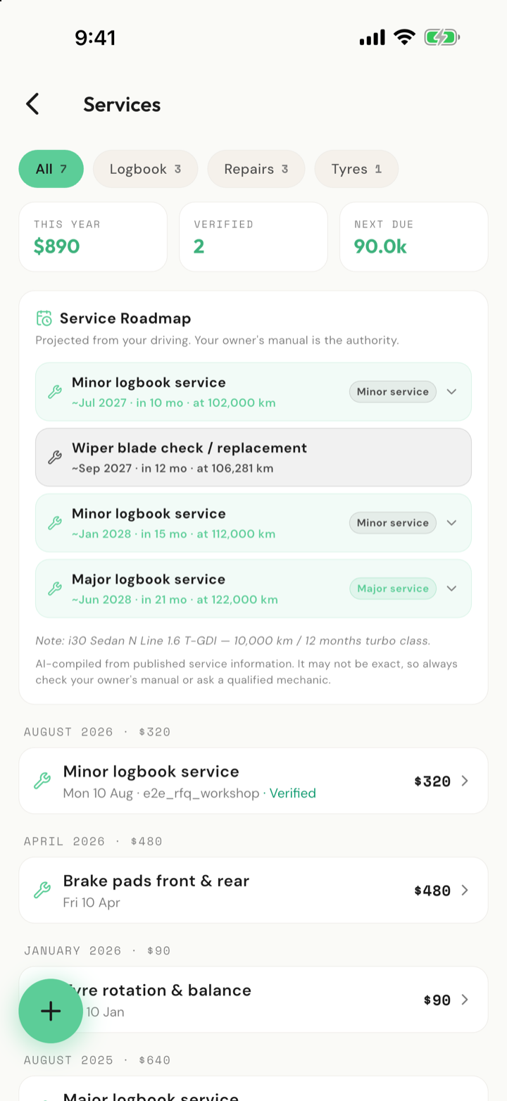 Koloi Vehicle Bible: service roadmap and verified service history for a Hyundai i30